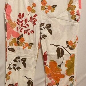 MARELLA White and Yellow Floral Ankle Length Linen Pants
